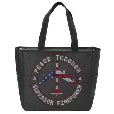 Peace Through Superior Firepower B52 Bomber Vintage Zip Tote Bag