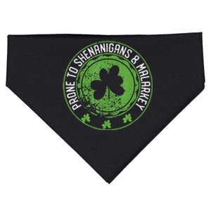 Prone To Shenanigans &amp Malarkey Fun Clovers St Patrick's Day USA-Made Doggie Bandana