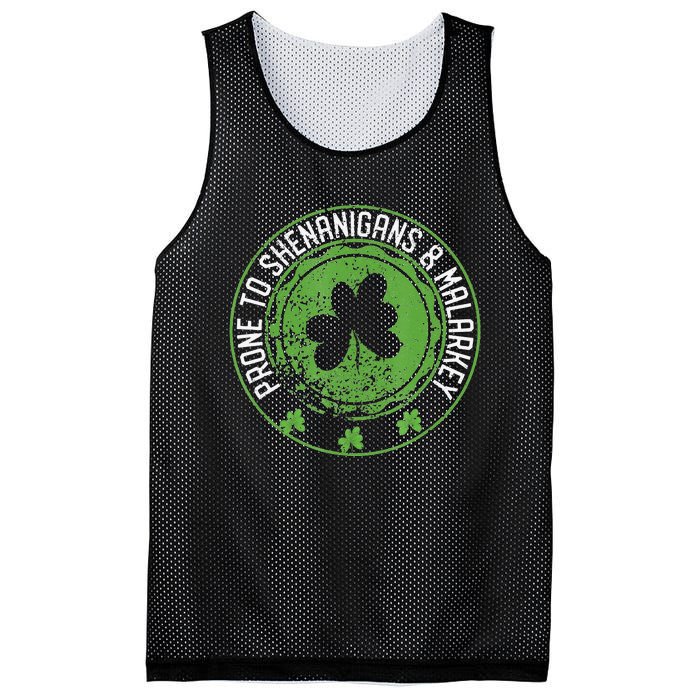 Prone To Shenanigans &amp Malarkey Fun Clovers St Patrick's Day Mesh Reversible Basketball Jersey Tank