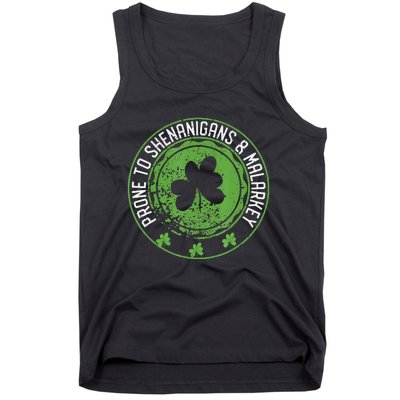 Prone To Shenanigans &amp Malarkey Fun Clovers St Patrick's Day Tank Top