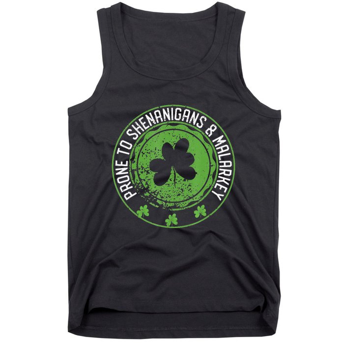 Prone To Shenanigans &amp Malarkey Fun Clovers St Patrick's Day Tank Top