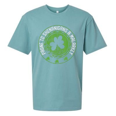 Prone To Shenanigans &amp Malarkey Fun Clovers St Patrick's Day Sueded Cloud Jersey T-Shirt