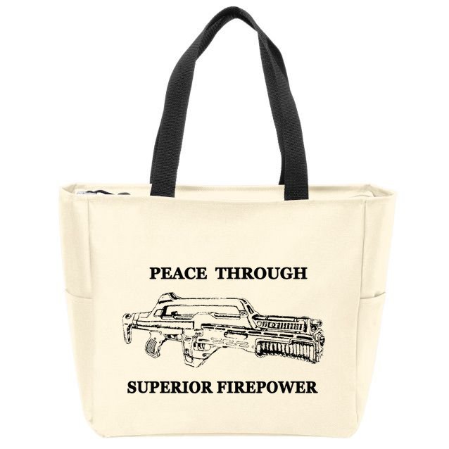 Peace Through Superior Firepower Retro 80S Sci Fi Zip Tote Bag