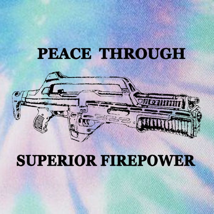 Peace Through Superior Firepower Retro 80S Sci Fi Legacy Tie Dye Trucker Hat