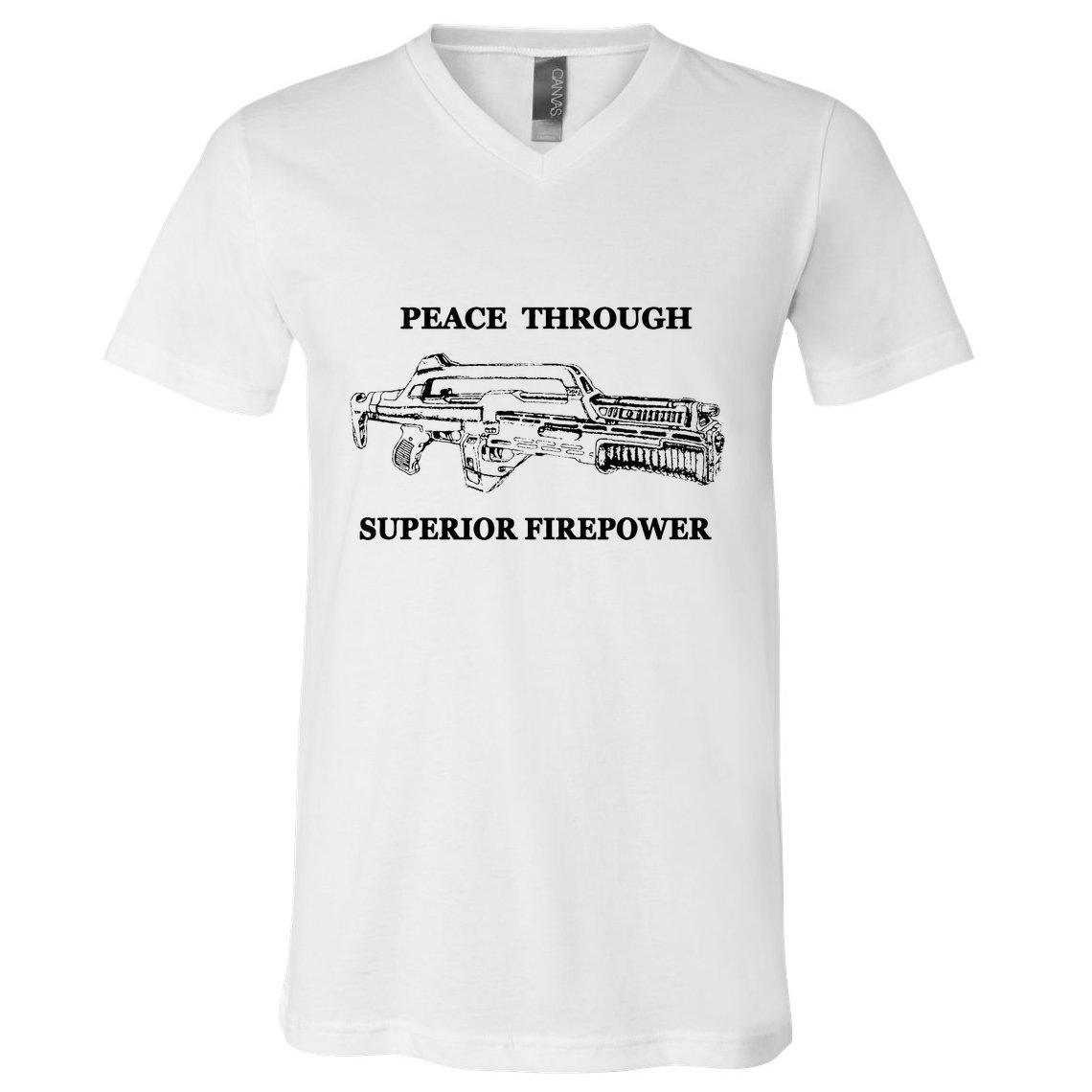 Peace Through Superior Firepower Retro 80S Sci Fi V-Neck T-Shirt