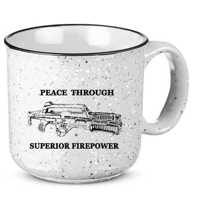 Peace Through Superior Firepower Retro 80S Sci Fi 15oz Campfire Ceramic Mug