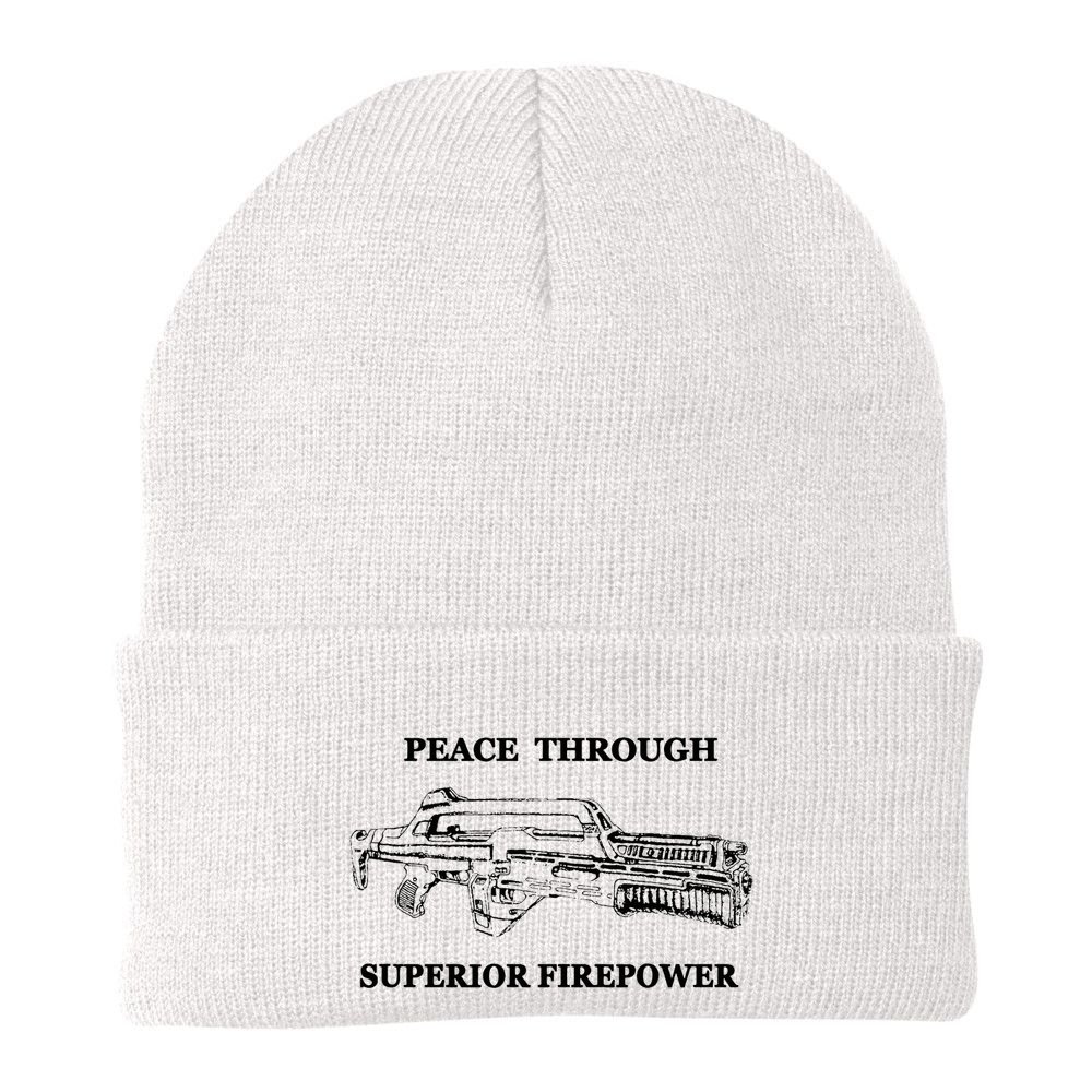 Peace Through Superior Firepower Retro 80S Sci Fi Beanie