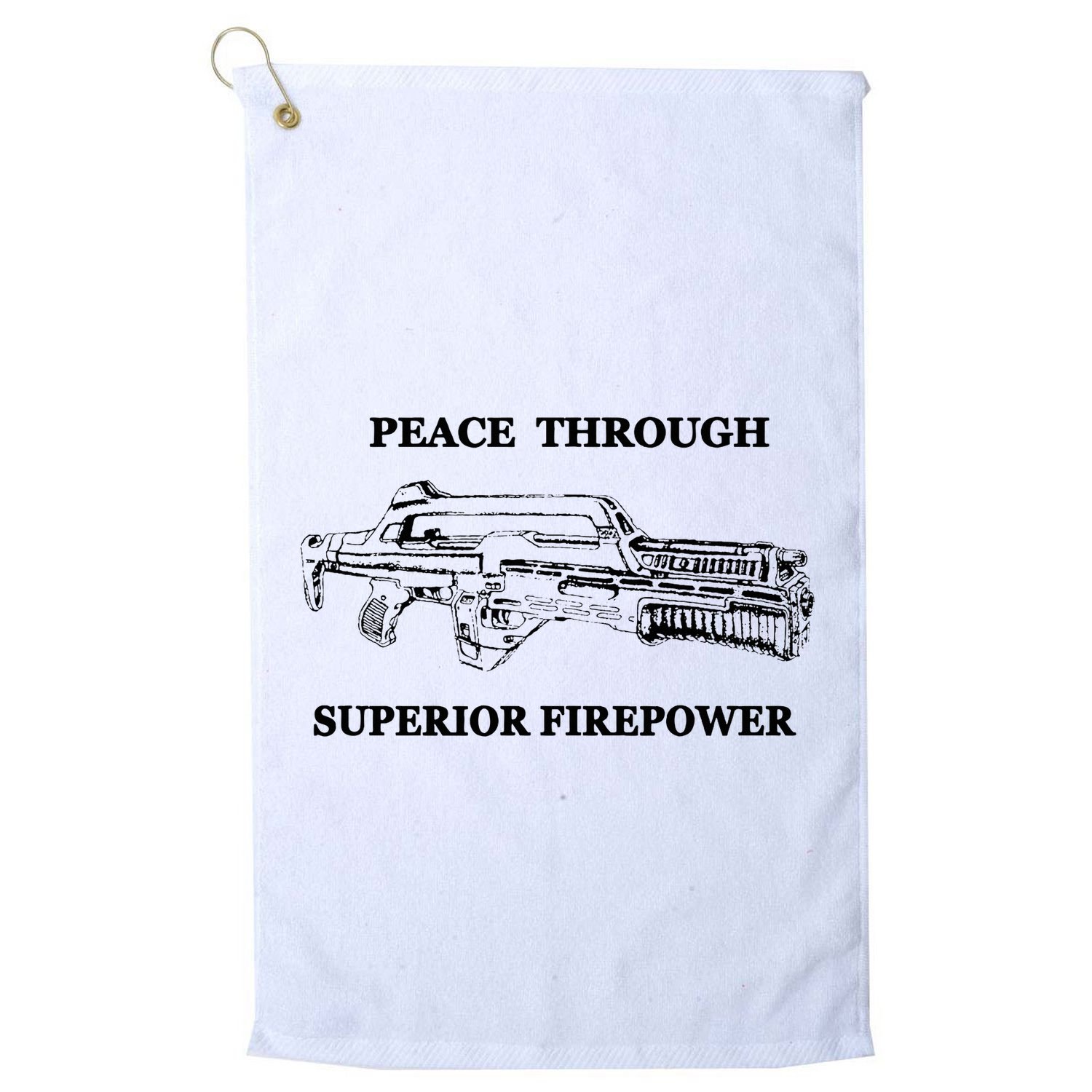 Peace Through Superior Firepower Retro 80S Sci Fi Golf Towel