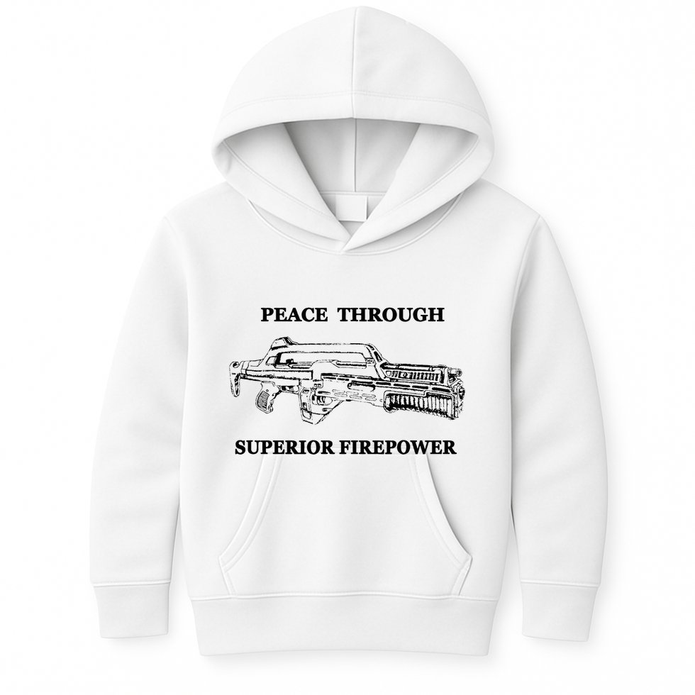 Peace Through Superior Firepower Retro 80S Sci Fi Kids Hoodie