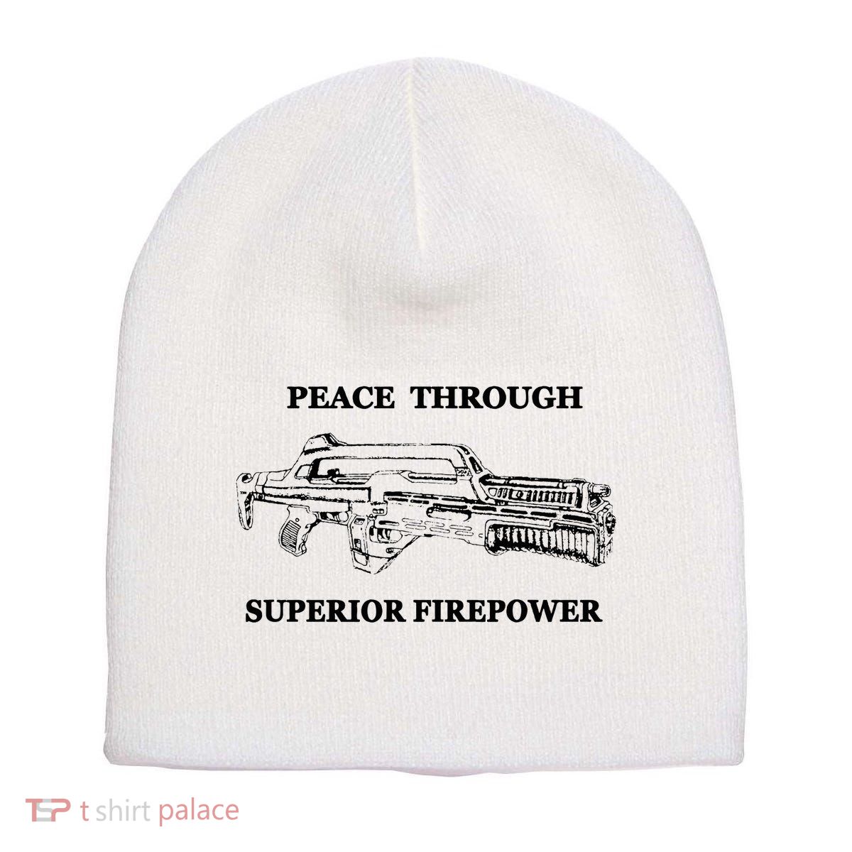 Peace Through Superior Firepower Retro 80S Sci Fi Short Acrylic Beanie
