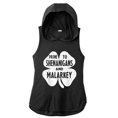 Prone To Shenanigans And Malarkey Funny St Patricks Day Ladies PosiCharge Tri-Blend Wicking Draft Hoodie Tank