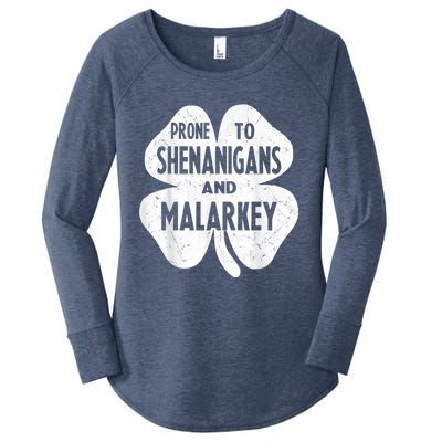 Prone To Shenanigans And Malarkey Funny St Patricks Day Women's Perfect Tri Tunic Long Sleeve Shirt