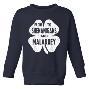 Prone To Shenanigans And Malarkey Funny St Patricks Day Toddler Sweatshirt