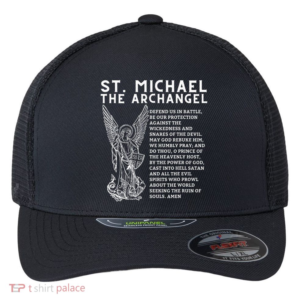 Prayer To St. Michael The Archangel Print Christian Flexfit Unipanel Trucker Cap