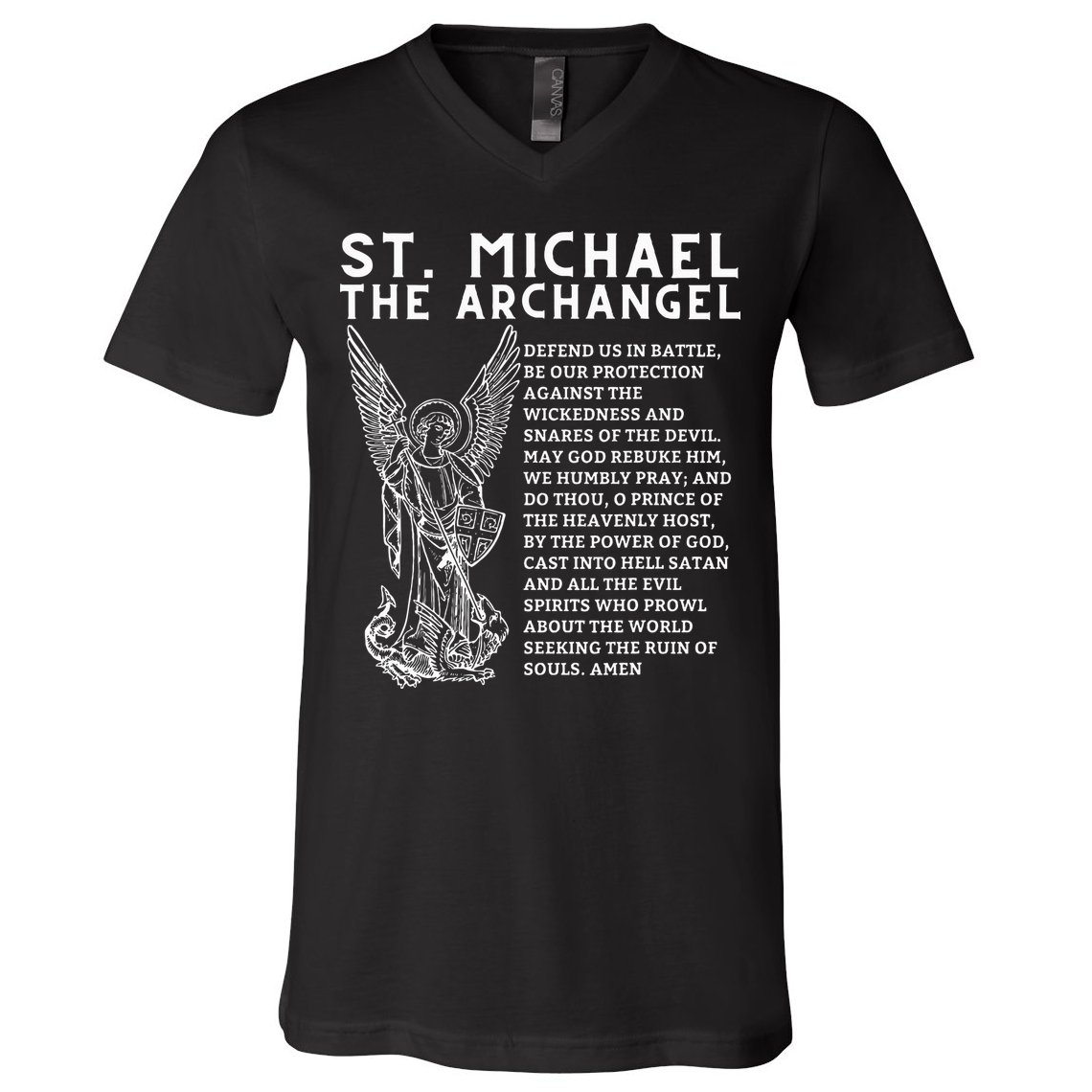 Prayer To St. Michael The Archangel Print Christian V-Neck T-Shirt