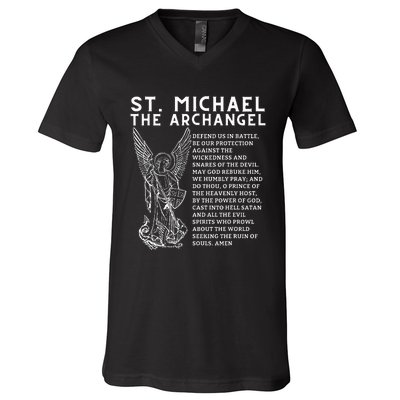 Prayer To St. Michael The Archangel Print Christian V-Neck T-Shirt