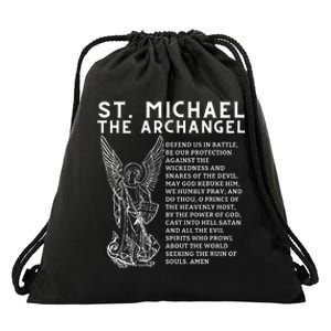 Prayer To St. Michael The Archangel Print Christian Drawstring Bag