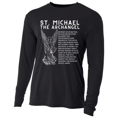 Prayer To St. Michael The Archangel Print Christian Cooling Performance Long Sleeve Crew