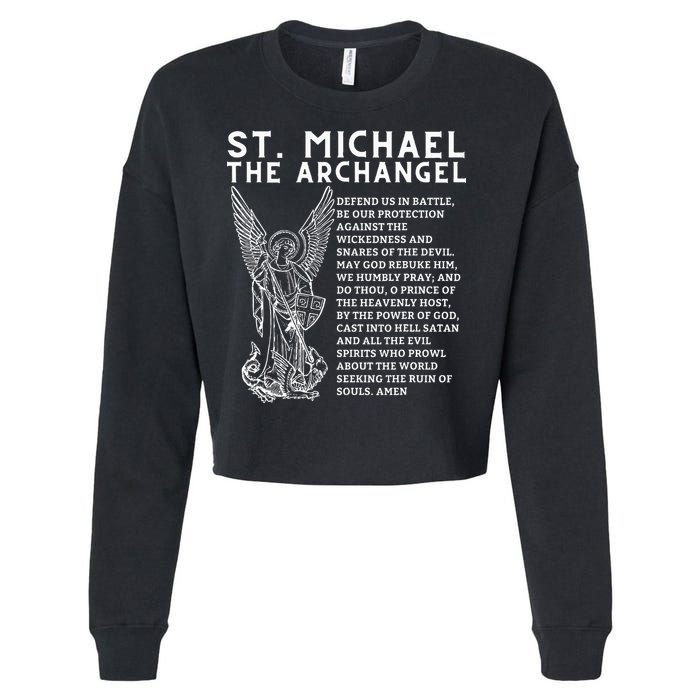 Prayer To St. Michael The Archangel Print Christian Cropped Pullover Crew