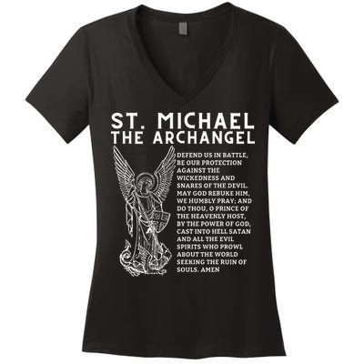 Prayer To St. Michael The Archangel Print Christian Women's V-Neck T-Shirt