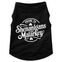Prone To Shenanigans Malarkey Funny Clovers St Patricks Day Doggie Tank