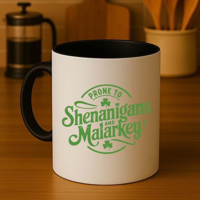 Prone To Shenanigans Malarkey Funny Clovers St Patricks Day Mug