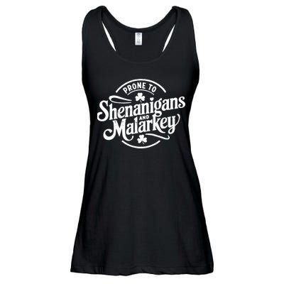 Prone To Shenanigans Malarkey Funny Clovers St Patricks Day Ladies Essential Flowy Tank