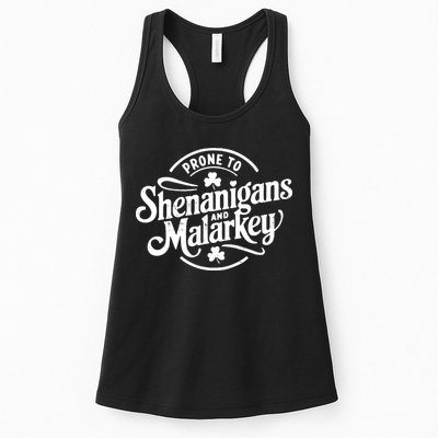 Prone To Shenanigans Malarkey Funny Clovers St Patricks Day Womens Tank Top