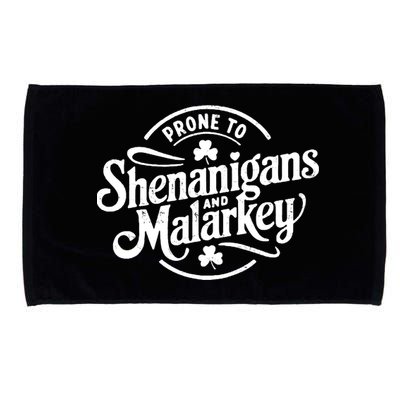 Prone To Shenanigans Malarkey Funny Clovers St Patricks Day Microfiber Hand Towel