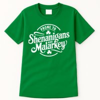 Prone To Shenanigans Malarkey Funny Clovers St Patricks Day Tall T-Shirt