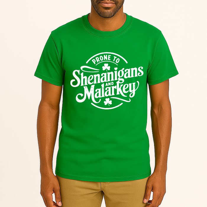 Prone To Shenanigans Malarkey Funny Clovers St Patricks Day Tall T-Shirt