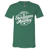 Prone To Shenanigans Malarkey Funny Clovers St Patricks Day V-Neck T-Shirt