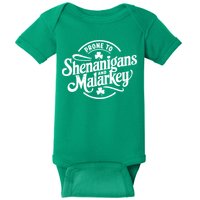 Prone To Shenanigans Malarkey Funny Clovers St Patricks Day Baby Bodysuit