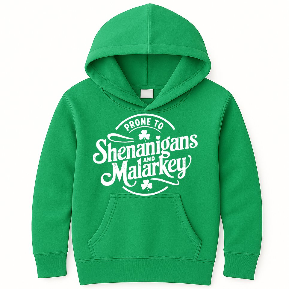 Prone To Shenanigans Malarkey Funny Clovers St Patricks Day Kids Hoodie