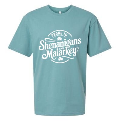 Prone To Shenanigans Malarkey Funny Clovers St Patricks Day Sueded Cloud Jersey T-Shirt