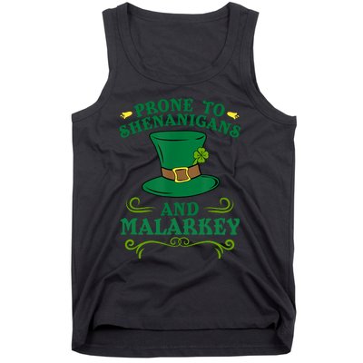 Prone To Shenanigans And Malarkey Funny St Patricks Day Tank Top