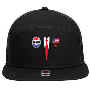 President Trump Shirt Suit Halloween Lazy Costume Flag 7 Panel Mesh Trucker Snapback Hat