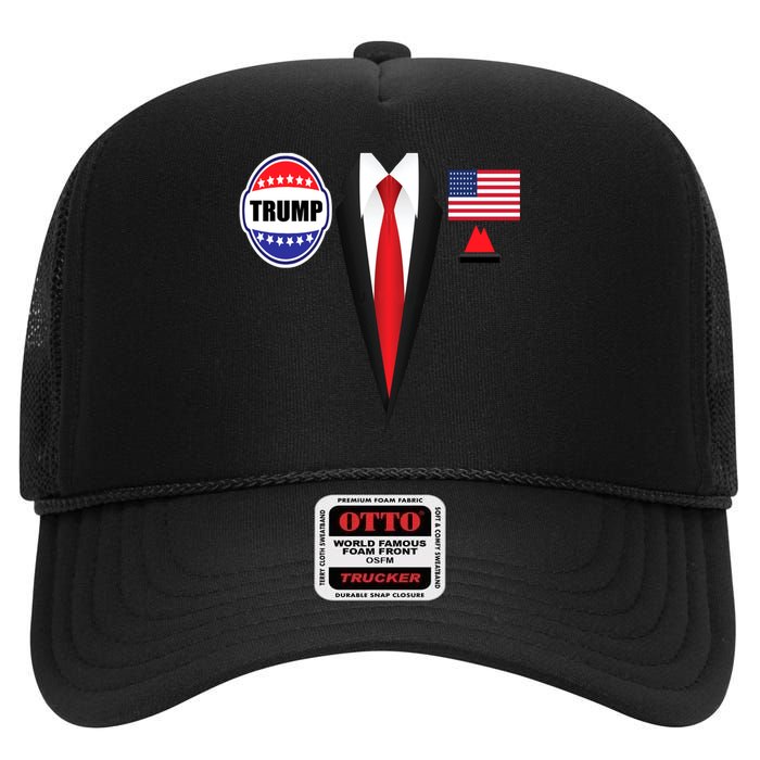 President Trump Shirt Suit Halloween Lazy Costume Flag High Crown Mesh Back Trucker Hat