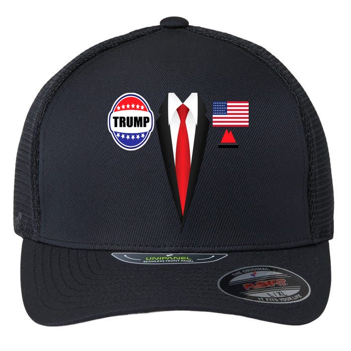 President Trump Shirt Suit Halloween Lazy Costume Flag Flexfit Unipanel Trucker Cap