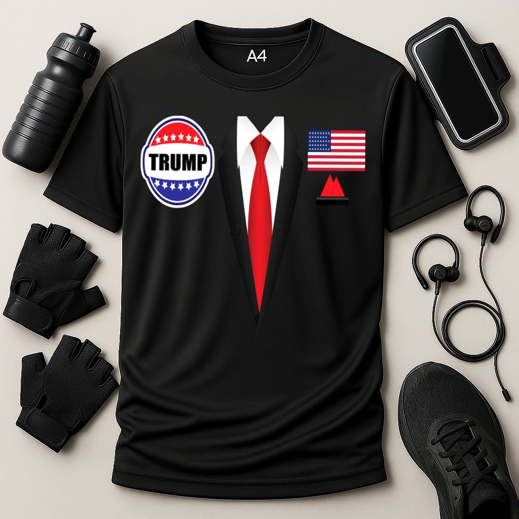 President Trump Shirt Suit Halloween Lazy Costume Flag Cooling Performance Crew T-Shirt