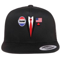 President Trump Shirt Suit Halloween Lazy Costume Flag Flat Bill Trucker Hat