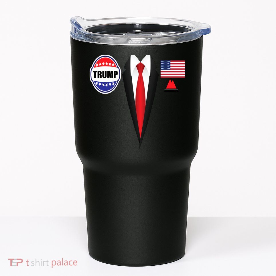 President Trump Shirt Suit Halloween Lazy Costume Flag Tumbler