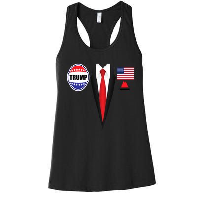 President Trump Shirt Suit Halloween Lazy Costume Flag Women's Racerback Tank