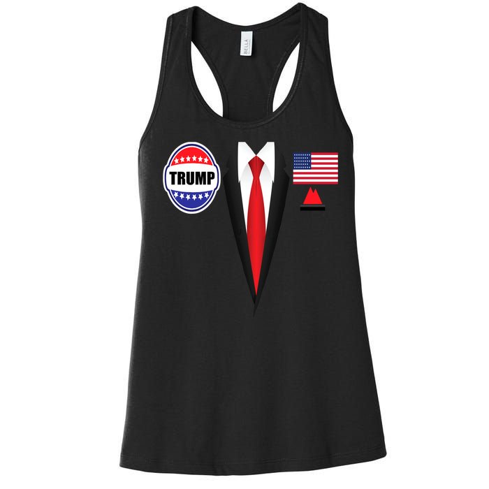 President Trump Shirt Suit Halloween Lazy Costume Flag Women's Racerback Tank