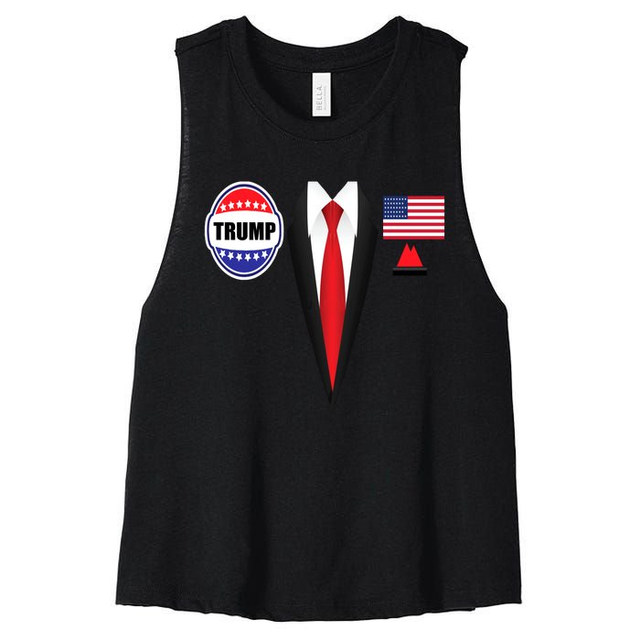 President Trump Shirt Suit Halloween Lazy Costume Flag Women's Racerback Cropped Tank