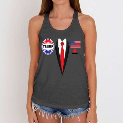 President Trump Shirt Suit Halloween Lazy Costume Flag Women's Knotted Racerback Tank