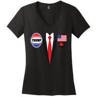 President Trump Shirt Suit Halloween Lazy Costume Flag Women's V-Neck T-Shirt