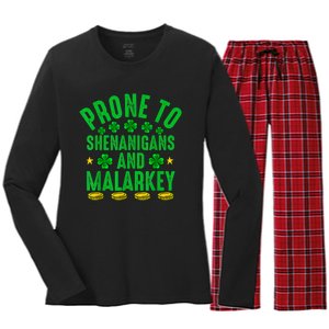 Prone To Shenanigans And Malarkey St Patricks Day Men Women's Long Sleeve Flannel Pajama Set 