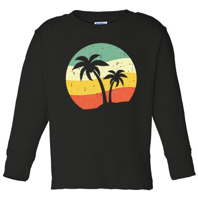 Palm Tree Summer Retro Sunshine Summer Vacation Toddler Long Sleeve Shirt