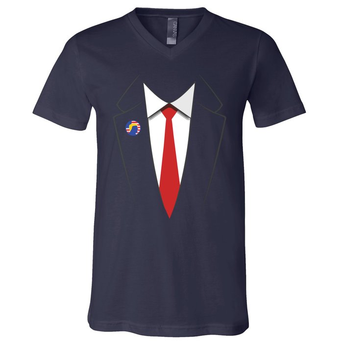 President Trump Suit US President Easy Costume V-Neck T-Shirt